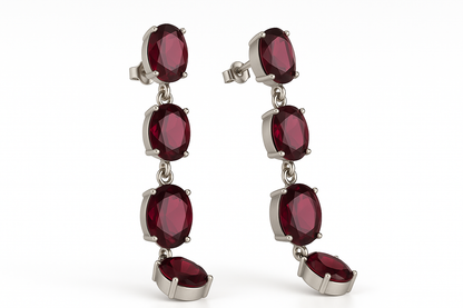 8ct Natural Oval Red Garnet Pin Dangle Earrings - Hanna Boya