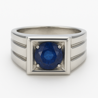 1.5ct Natural Blue Sapphire Signet Ring in Platinum Silver – Bold, Ethical, Uniquely Yours - Hanna Boya