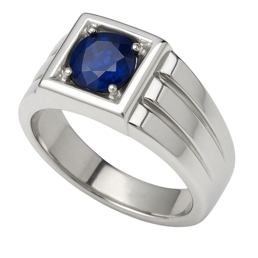 1.5ct Natural Blue Sapphire Signet Ring in Platinum Silver – Bold, Ethical, Uniquely Yours - Hanna Boya
