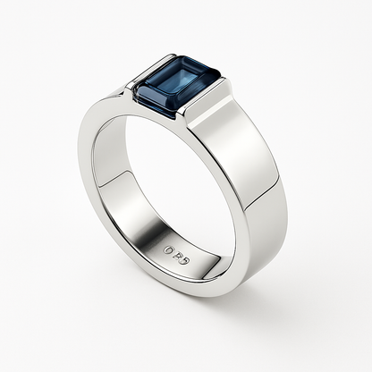 Hanna Boya | Ethical 2ct Rectangular Blue Sapphire Men’s Dome Ring – Platinum-Coated Silver – Sleek Modern Fit – No Heat, No Chemicals - Hanna Boya