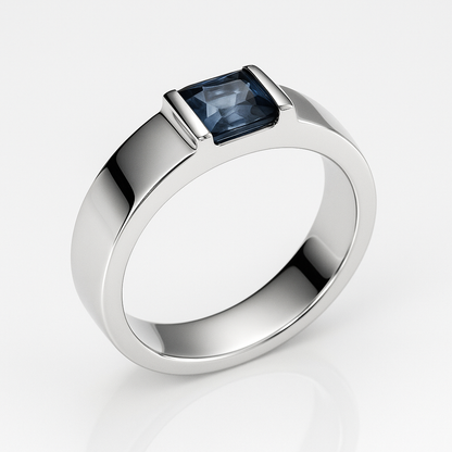 Hanna Boya | Ethical 2ct Rectangular Blue Sapphire Men’s Dome Ring – Platinum-Coated Silver – Sleek Modern Fit – No Heat, No Chemicals - Hanna Boya