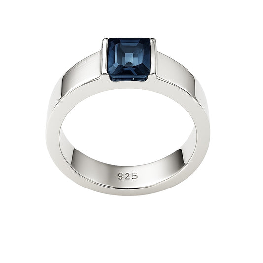Hanna Boya | Ethical 2ct Rectangular Blue Sapphire Men’s Dome Ring – Platinum-Coated Silver – Sleek Modern Fit – No Heat, No Chemicals - Hanna Boya