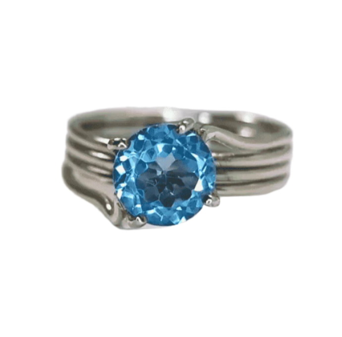 1ct Round Cut Natural Blue Topaz Solitaire Ring - Hanna Boya