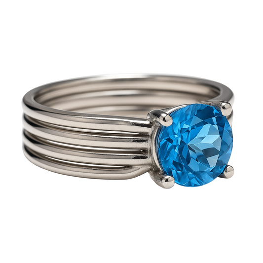 1ct Round Cut Natural Blue Topaz Solitaire Ring - Hanna Boya