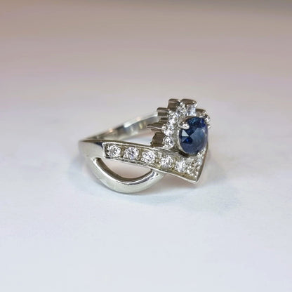 1ct Round Natural Blue Sapphire Statement Ring - Hanna Boya