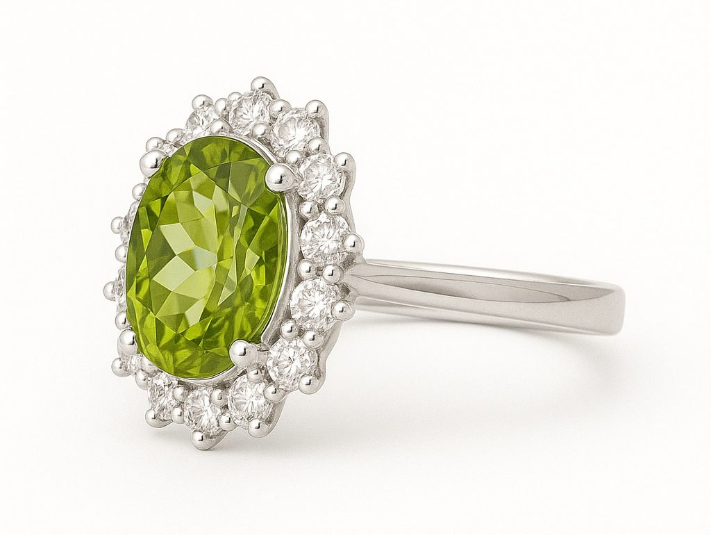 2ct Oval Mint Green Peridot  Silver Statement Ring - Hanna Boya