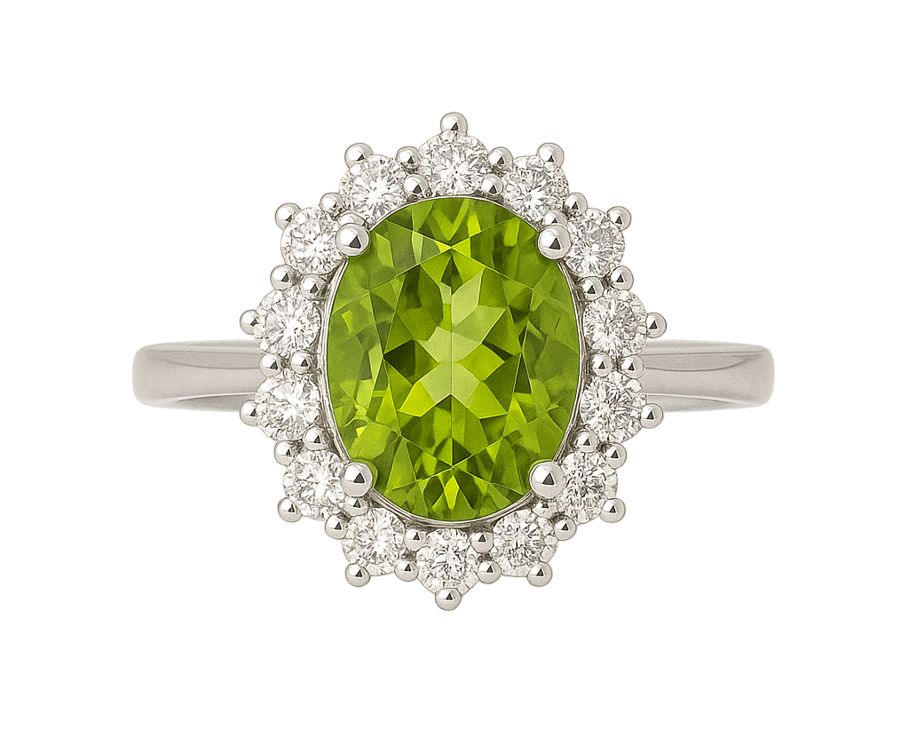 2ct Oval Mint Green Peridot  Silver Statement Ring - Hanna Boya