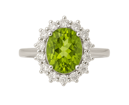 2ct Oval Mint Green Peridot  Silver Statement Ring - Hanna Boya