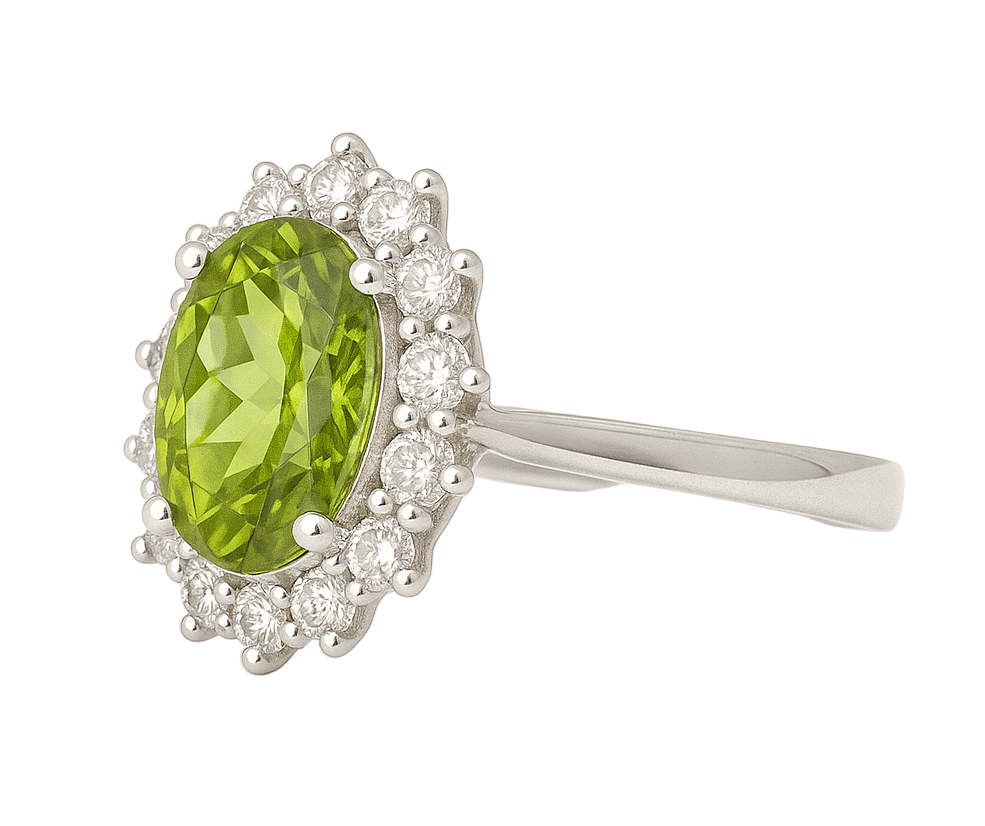 2ct Oval Mint Green Peridot  Silver Statement Ring - Hanna Boya