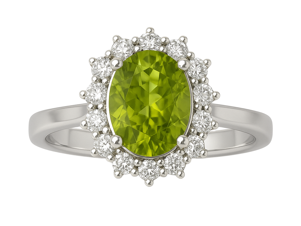 2ct Oval Mint Green Peridot  Silver Statement Ring - Hanna Boya