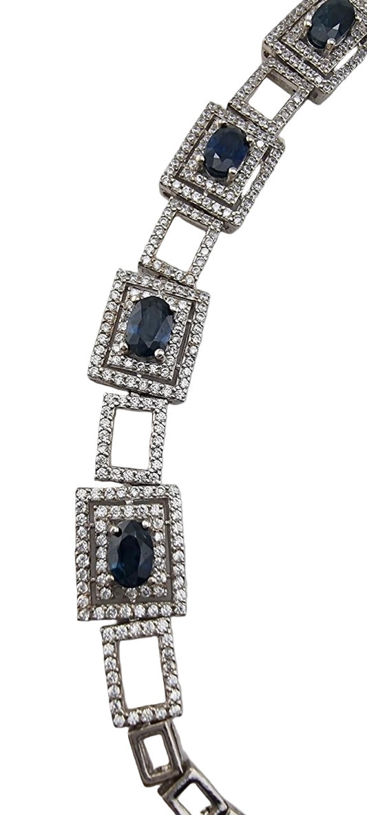 2.6ct Natural Blue Sapphire  Platinum Sterling Silver Tennis Bracelet - Hanna Boya