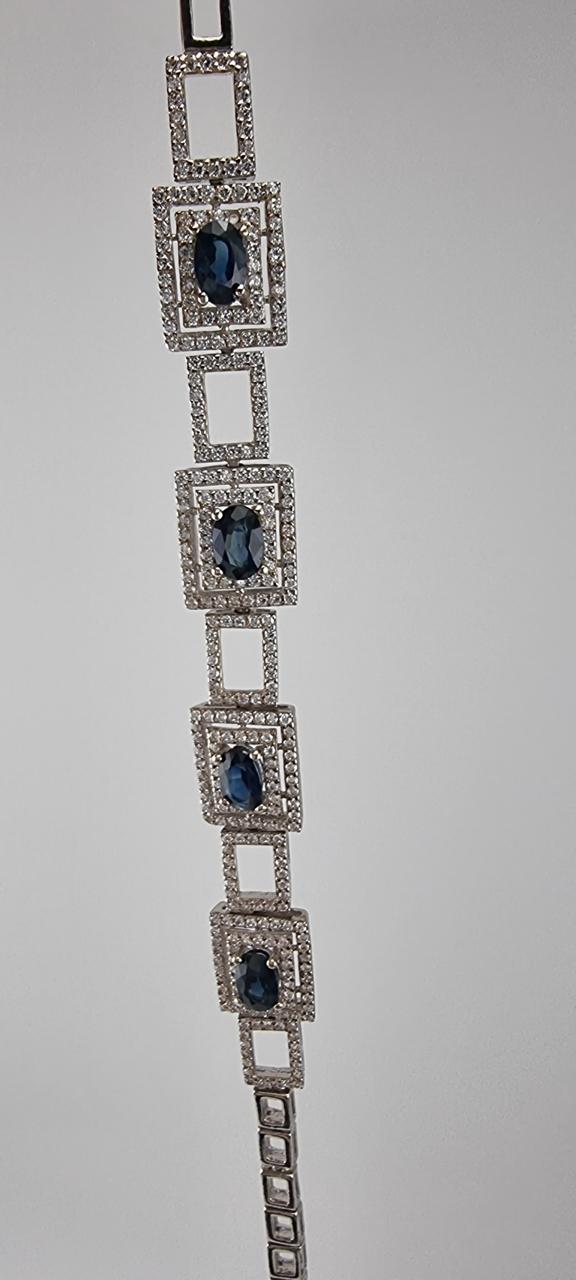 2.6ct Natural Blue Sapphire  Platinum Sterling Silver Tennis Bracelet - Hanna Boya