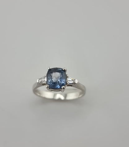 2.5ct Cushion Natural Blue Sapphire Ring