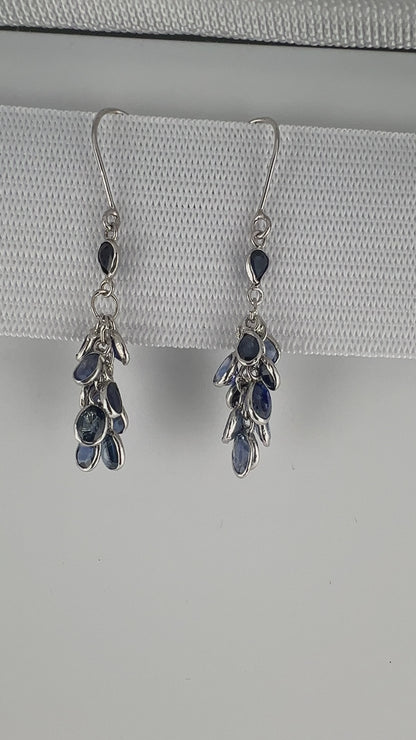 Natural Origin Blue Sapphire Cluster Earrings