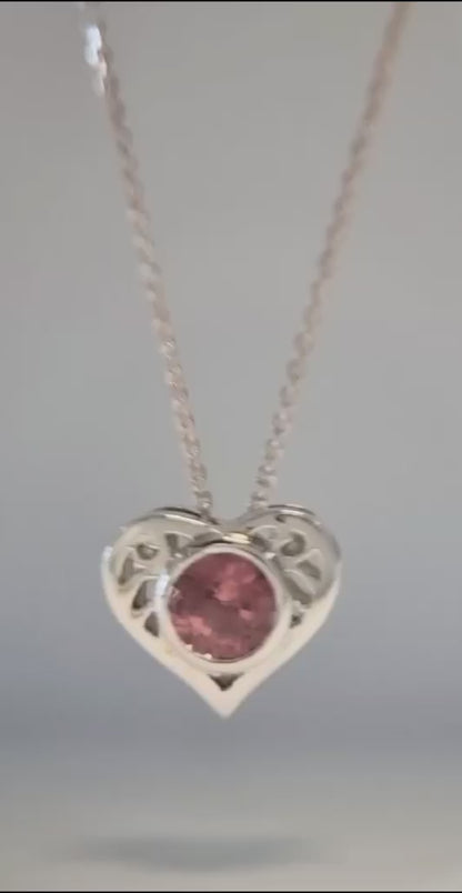 Natural Pink Tourmaline Heart Necklace