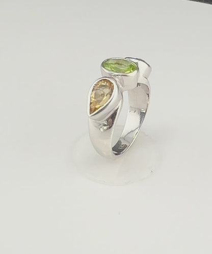 Tri-Gemstone Peridot, Citrine & Topaz Dome Ring