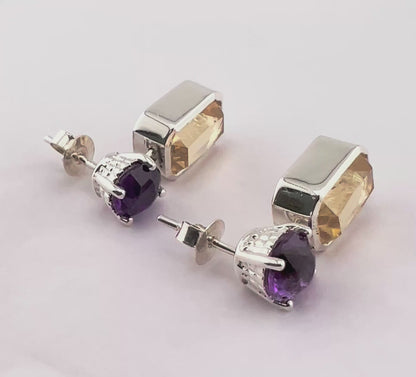 Amethyst Citrine Sterling Silver Stud Earrings