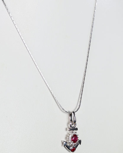 Certified 1.5ctw Natural Ruby and Diamond Platinum Anchor Pendant Necklace