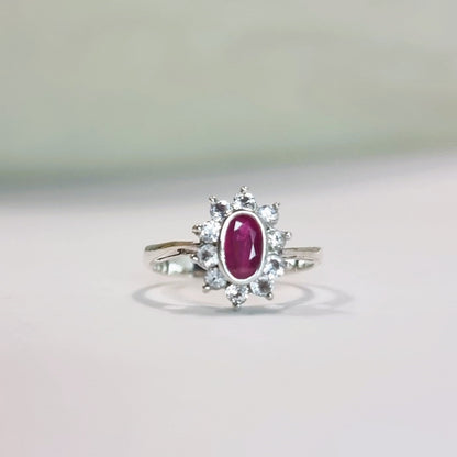 1ct Oval Red Ruby and White Sapphire Engagement Ring