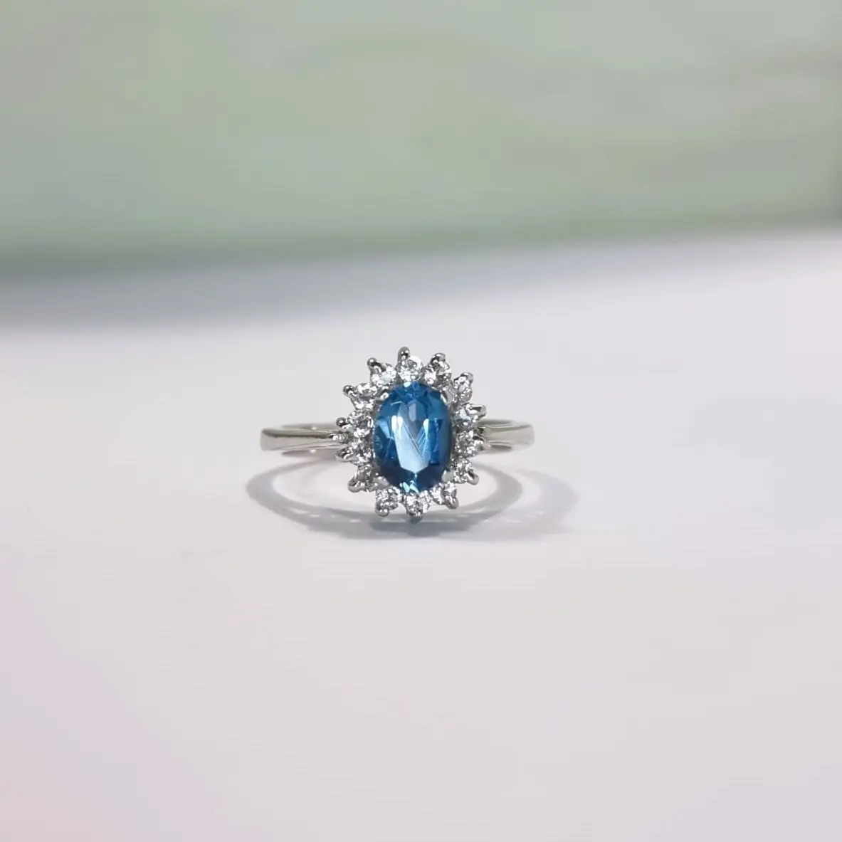 1ct Oval Natural Blue Topaz Statement Ring