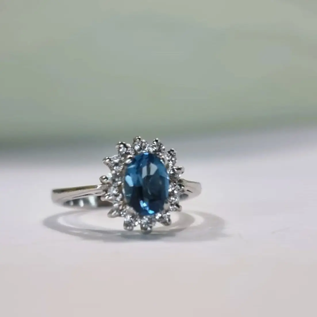 1ct Oval Natural Blue Topaz Statement Ring