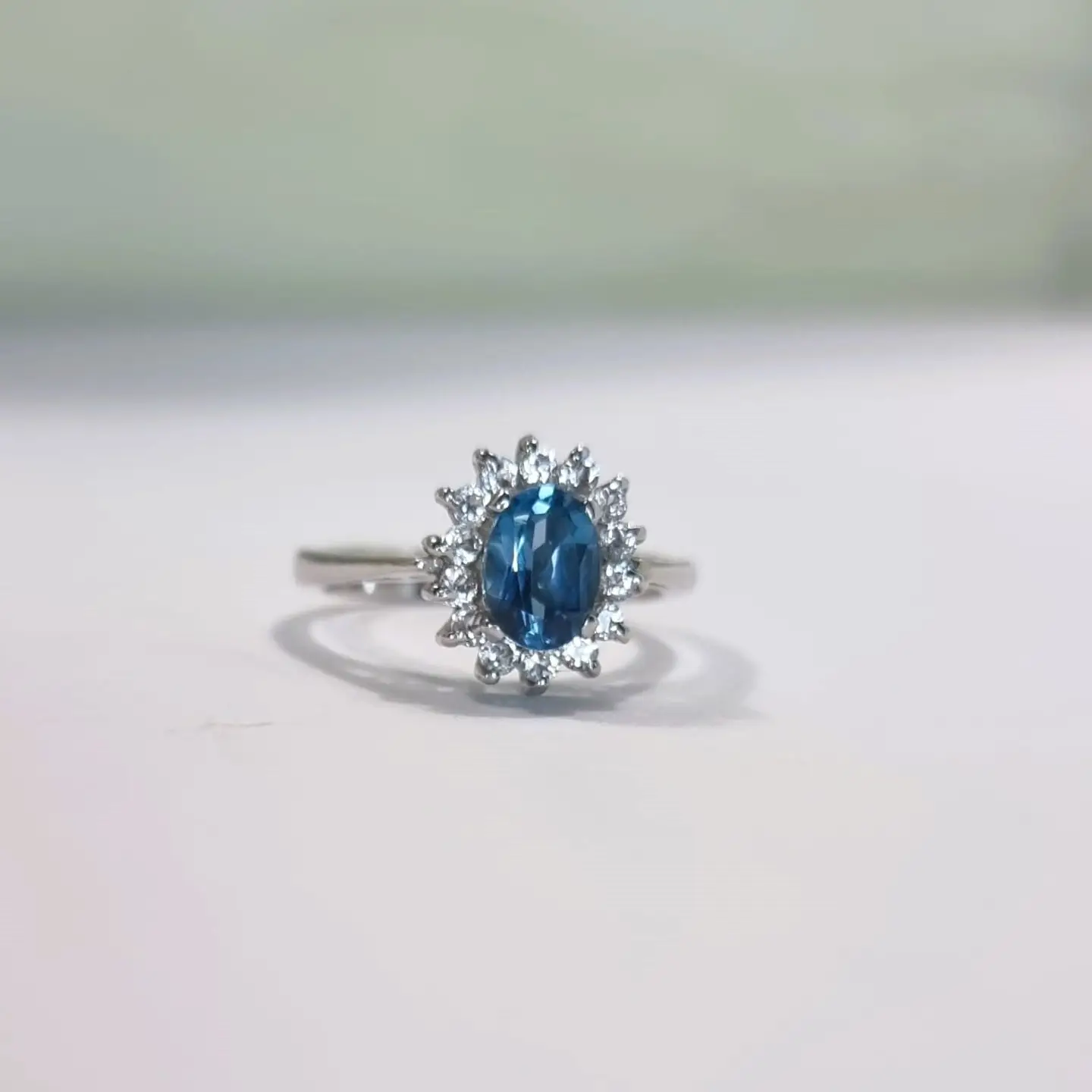 1ct Oval Natural Blue Topaz Statement Ring