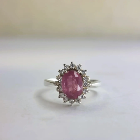 1.5ct Oval Pink Tourmaline Silver Statement Ring