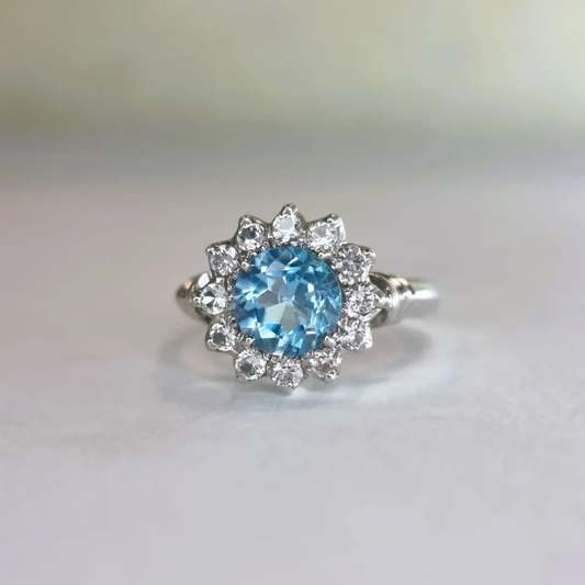 1ct Round Blue Topaz Silver Statement Ring