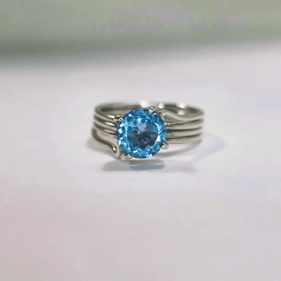 1ct Round Cut Natural Blue Topaz Solitaire Ring