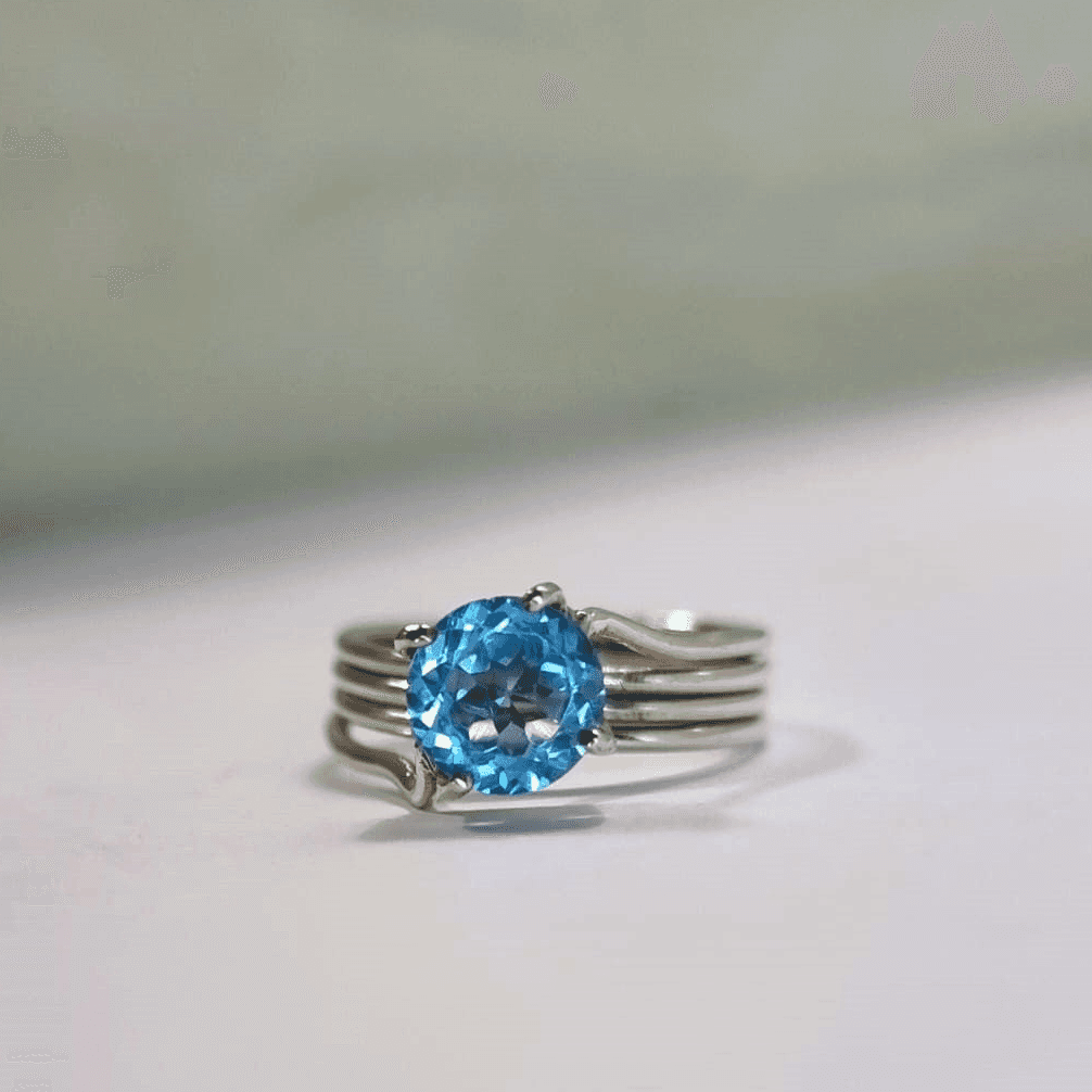 1ct Round Cut Natural Blue Topaz Solitaire Ring