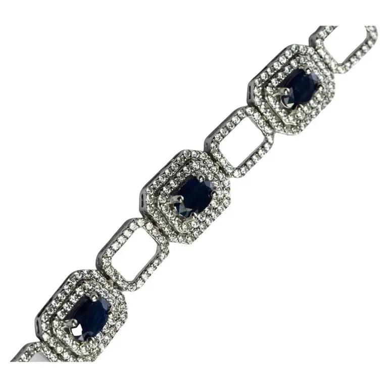 2.6CT Natural Sapphire Platinum Silver Tennis Bracelet