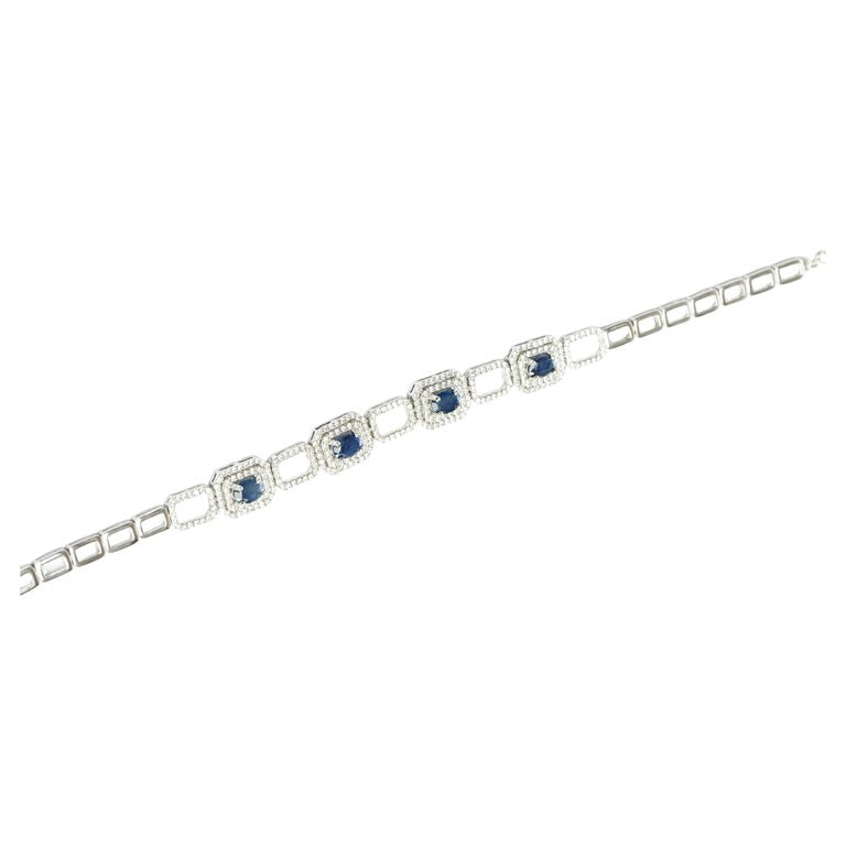 2.6CT Natural Sapphire Platinum Silver Tennis Bracelet