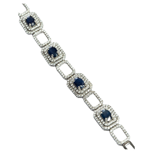 2.6CT Natural Sapphire Platinum Silver Tennis Bracelet