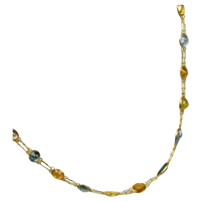 Natural Sapphire and Emerald 18k Gold Dainty Necklace  