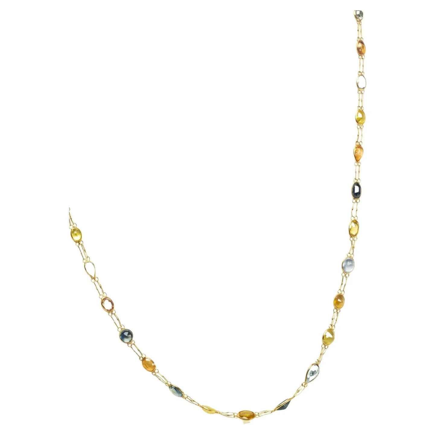 13ctw Natural Sapphire and Emerald 18k Yellow Gold Dainty Link Necklace, facing front