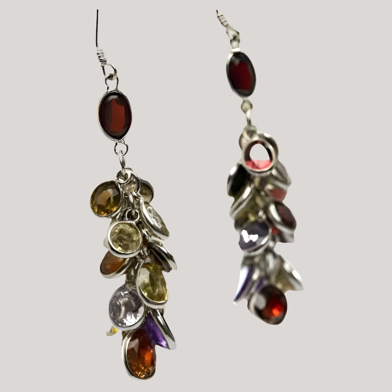 Mixed Garnet Amethyst Spinel Cluster Earrings Platinum 