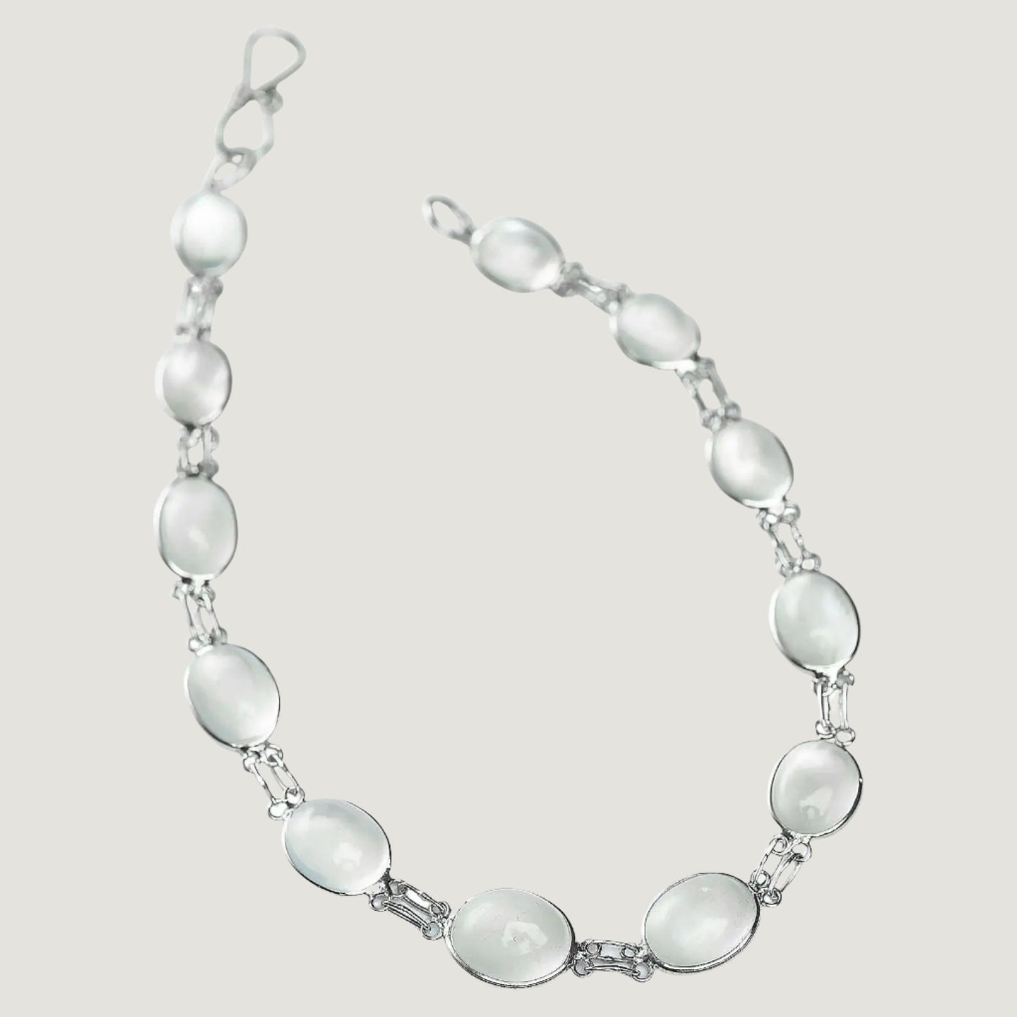 Moonstone Cabochon Tennis Bracelet  Platinum Silver