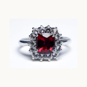 1ct Oval Red Ruby and White Sapphire Engagement Ring
