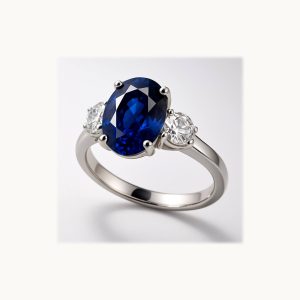 3ct Oval Natural Blue Sapphire and Diamond Platinum Ring