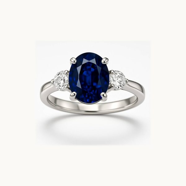 3ct Oval Natural Blue Sapphire and Diamond Platinum Ring