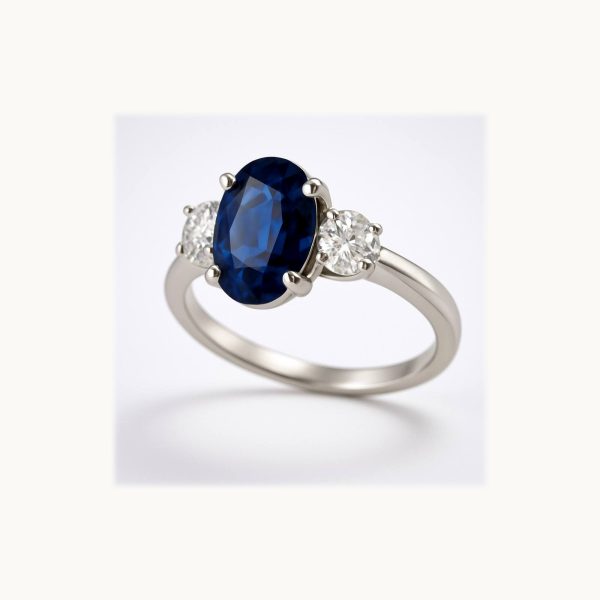3ct Oval Natural Blue Sapphire and Diamond Platinum Ring