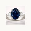 3ct Oval Natural Blue Sapphire and Diamond Platinum Ring