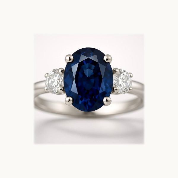 3ct Oval Natural Blue Sapphire and Diamond Platinum Ring