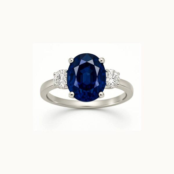 3ct Oval Natural Blue Sapphire and Diamond Platinum Ring