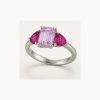 3-Stone Natural Pink Sapphire Ring in Platinum