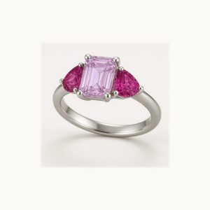 3-Stone Natural Pink Sapphire Ring in Platinum