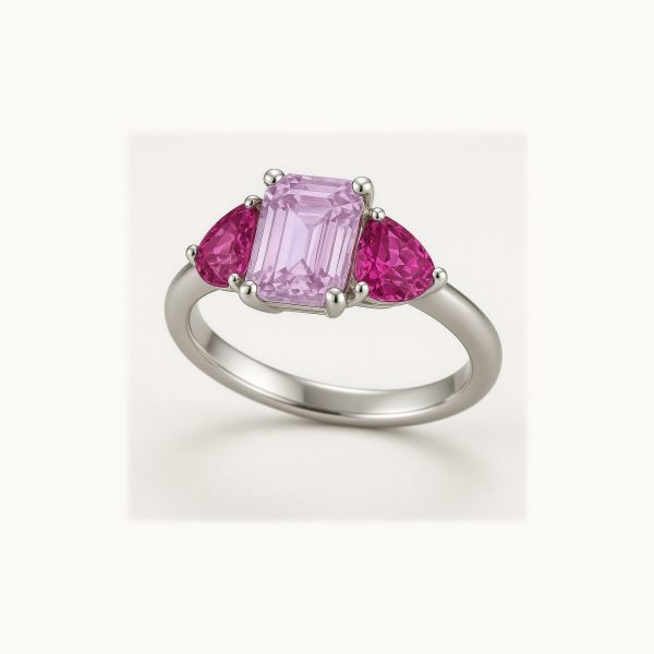 3-Stone Natural Pink Sapphire Ring in Platinum
