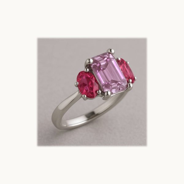 3-Stone Natural Pink Sapphire Ring in Platinum