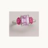 3-Stone Natural Pink Sapphire Ring in Platinum