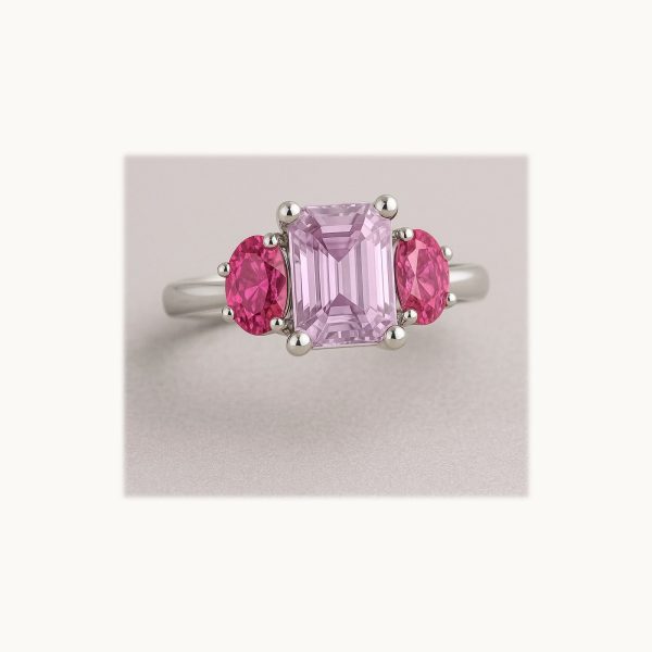 3-Stone Natural Pink Sapphire Ring in Platinum